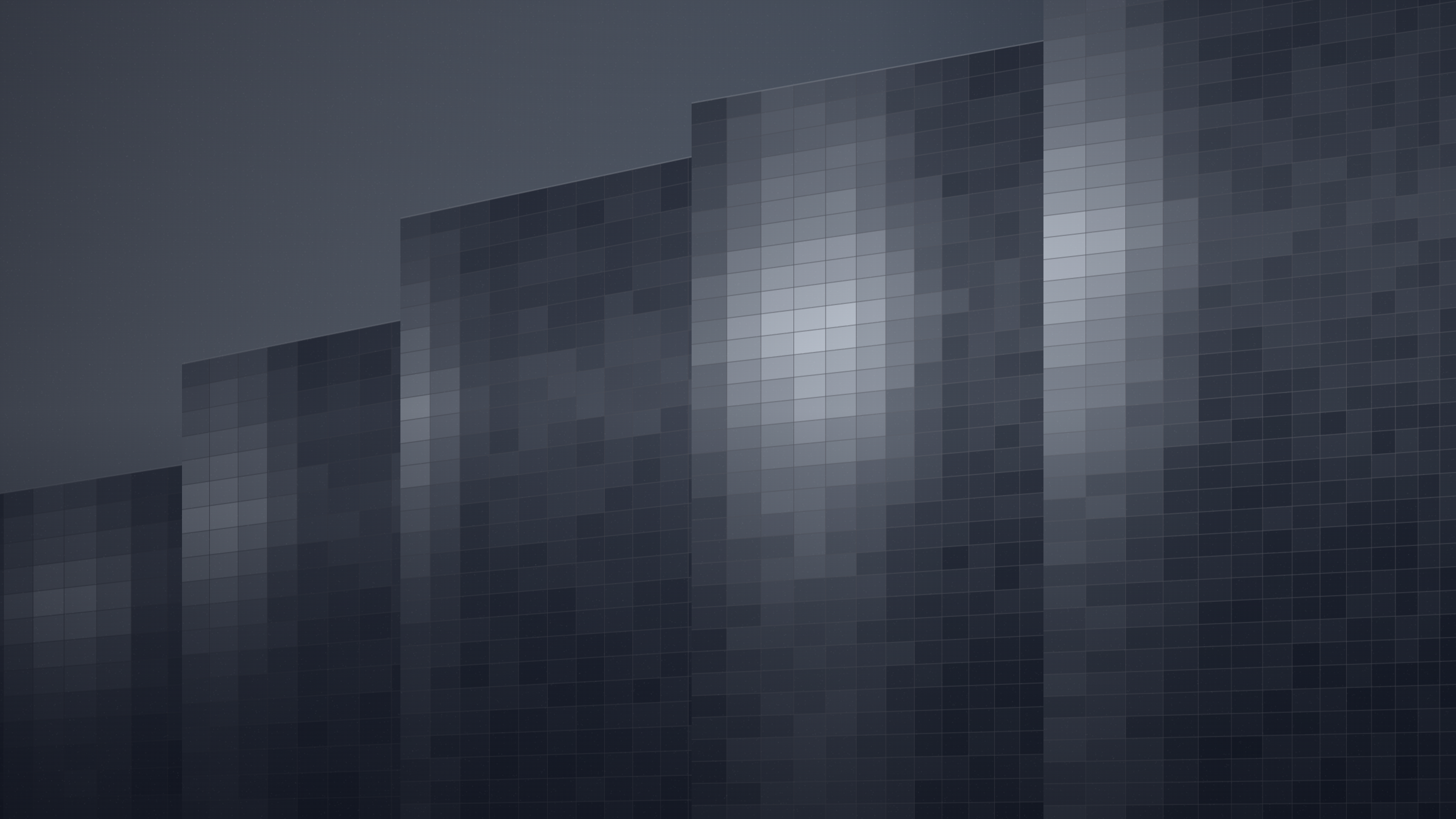 Full-width — city skyline or business district at dusk, dark blue / grey